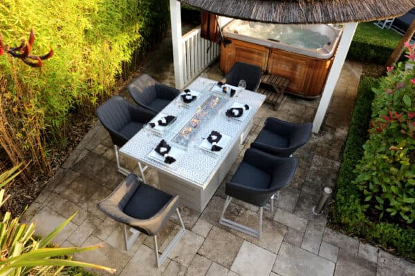 Santorini Bar Table with Firepit - Grey with Patterned Top top view 1