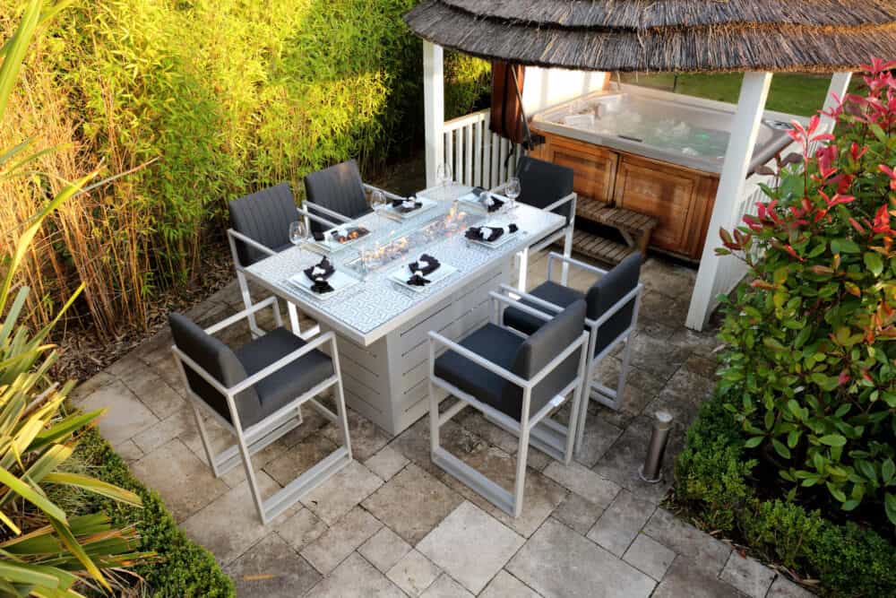 Santorini Bar Table Set With Optional, Fire Pit Bbq Table And Chairs
